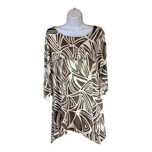 IC by Connie K Cold Shoulder Tunic Top Layered Brown White Women's Medium